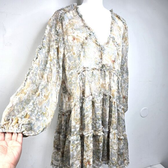 OPT Tuckernuck Olive Green Yellow Tiered Babydoll Boho Dress - Picture 7 of 10